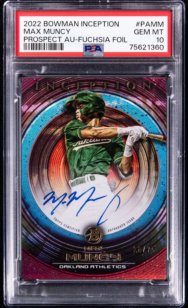 2022 Bowman Max Muncy Inception Prospect Autograph - Fushsia Foil #PAMM card image