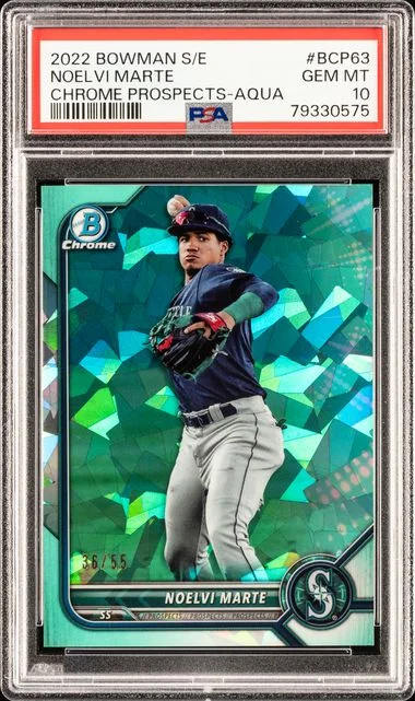 2022 Bowman Noelvi Marte Sapphire Edition Chrome Prospects Aqua #BCP-63 card image