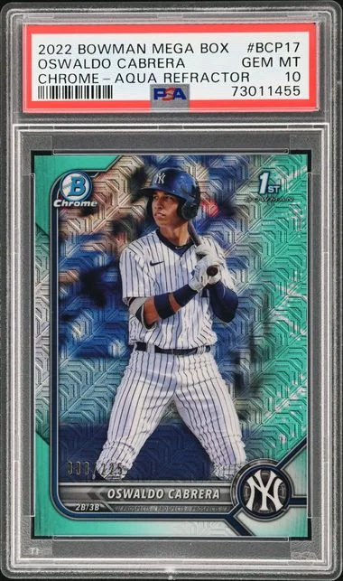 2022 Bowman Oswaldo Cabrera Mega Box Chrome Aqua Refractor #BCP-17 card image