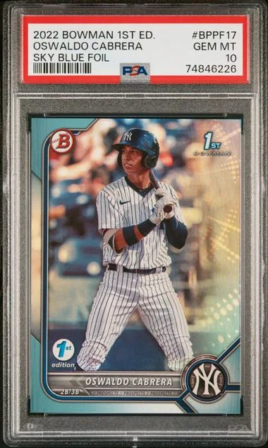 2022 Bowman Oswaldo Cabrera 1st Edition Sky Blue Foil #BPPF17 card image