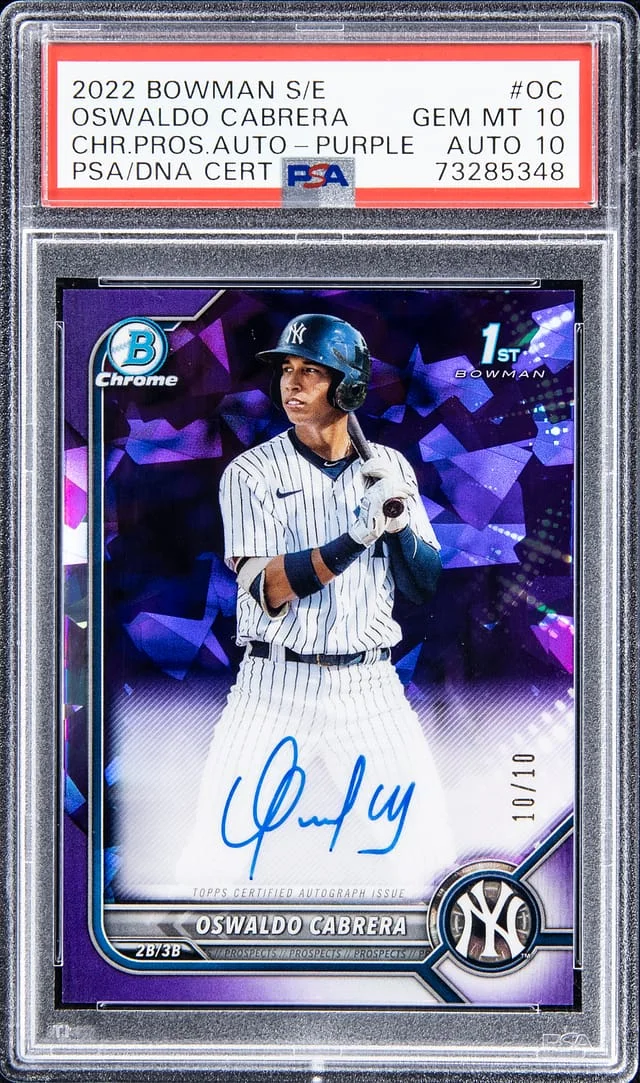 2022 Bowman Oswaldo Cabrera Sapphire Edition Chrome Prospect Autographs Purple #BSPA-OC card image