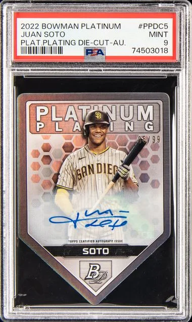 2022 Bowman Platinum Juan Soto Platinum Plating Die-Cut Autograph #Ppdc5 card image