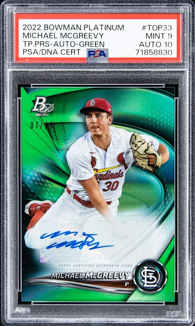 2022 Bowman Platinum Michael McGreevy Top Prospects Autograph Green #TOP33 card image