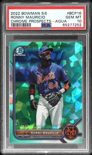 2022 Bowman Ronny Mauricio Sapphire Edition Chrome Prospects Aqua #BCP-16 card image