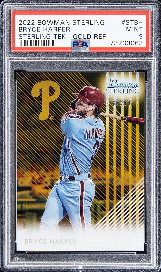2022 Bowman Sterling Bryce Harper Tek Gold Refractor #STBH card image