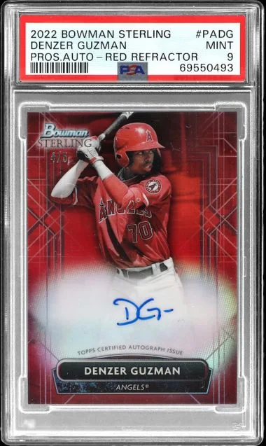 2022 Bowman Sterling Denzer Guzman Prospect Autographs Red Refractor #PA-DG card image