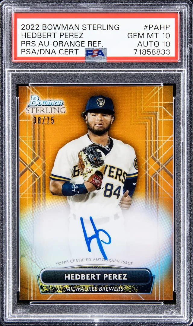 2022 Bowman Sterling Hedbert Perez Prospect Autographs Orange Refractor #PAHP card image