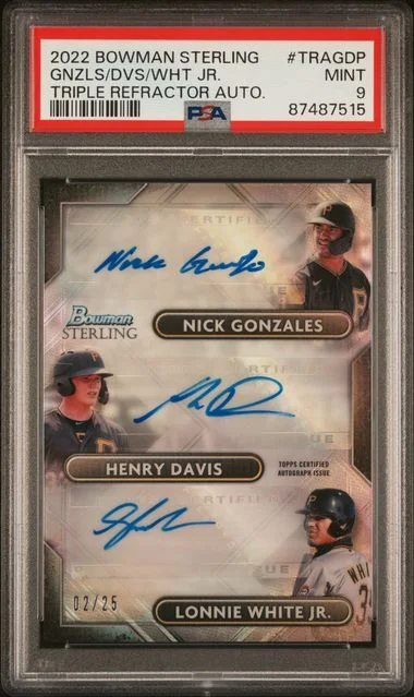 2022 Bowman Sterling Henry Davis/Lonnie White Jr./Nick Gonzales Triple Refractor Autographs #TRA-GDP card image