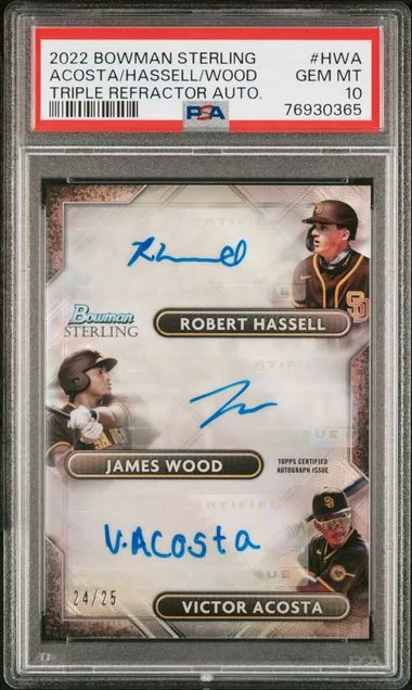 2022 Bowman Sterling James Wood/Robert Hassell/Victor Acosta Triple Refractor Autographs #HWA card image