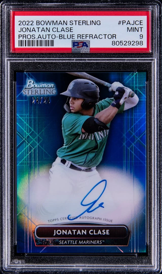 2022 Bowman Sterling Jonatan Clase Prospect Autograph Blue Refractor #PA-JC card image