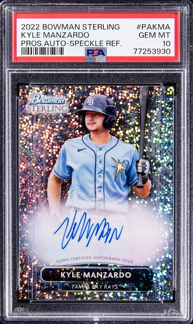 2022 Bowman Sterling Kyle Manzardo Prospect Autograph Speckle Refractor #PAKMA card image