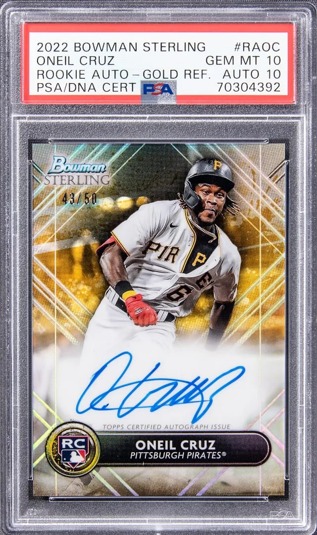 2022 Bowman Sterling Oneil Cruz Autograph Gold Refractor #RA-OC card image
