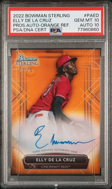 2022 Bowman Sterling Prospect Autographs Orange Refractor Paed Elly De La Cruz #no-number card image