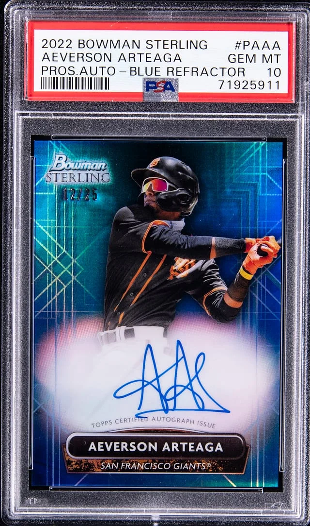 2022 Bowman Sterling Prospects Averson Arteaga Autograph - Blue Refractor #PAAA card image