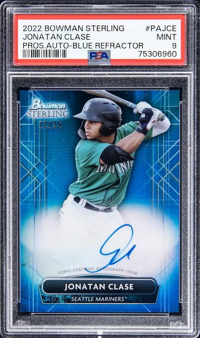 2022 Bowman Sterling Prospects Jonatan Clase Autograph Blue Refractor #PA-JCE card image