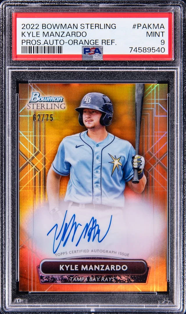 2022 Bowman Sterling Prospects Kyle Manzardo Autograph-Orange Refractor #PAKMA card image
