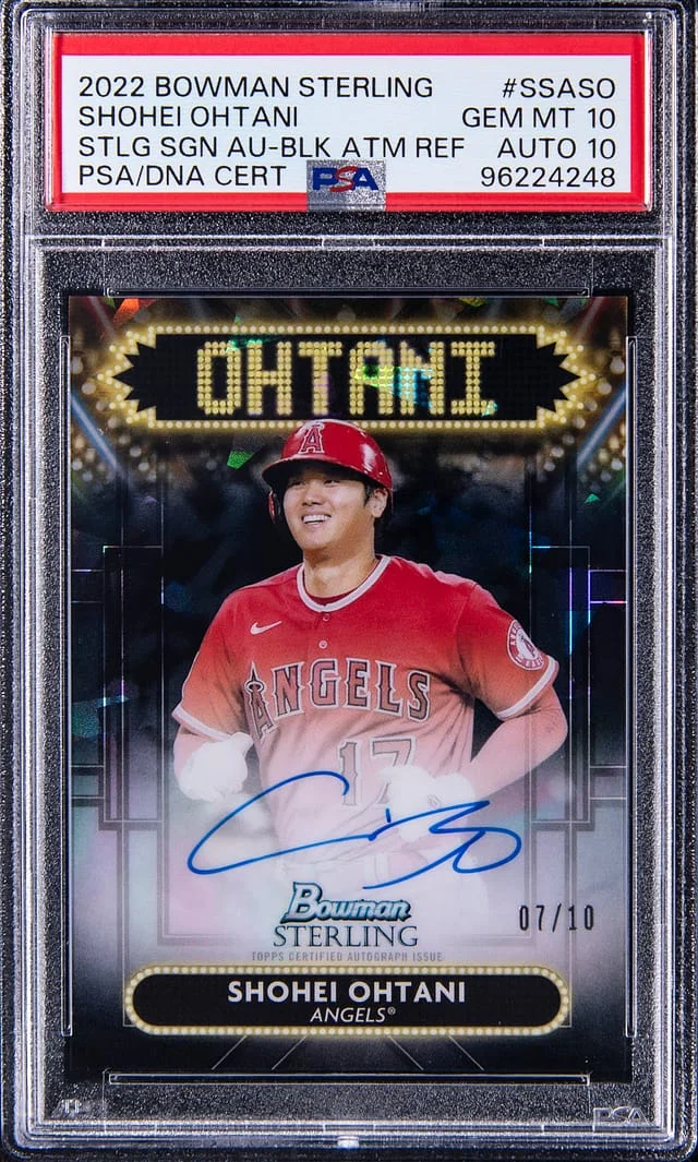2022 Bowman Sterling Shohei Ohtani Signatures Autograph Black Atomic Refractor #SSASO card image