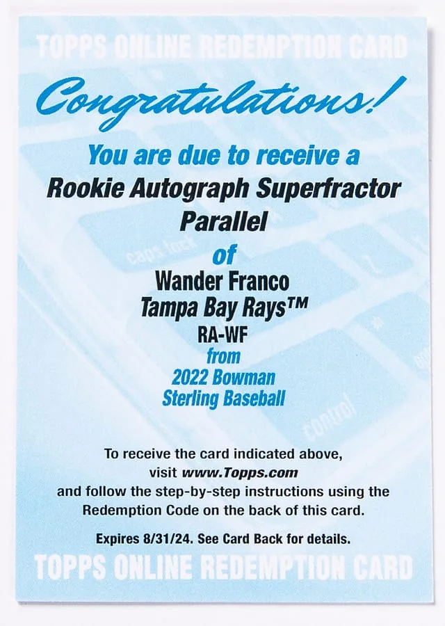 2022 Bowman Sterling Wander Franco Redemption Autographs SuperFractor #RA-WF card image