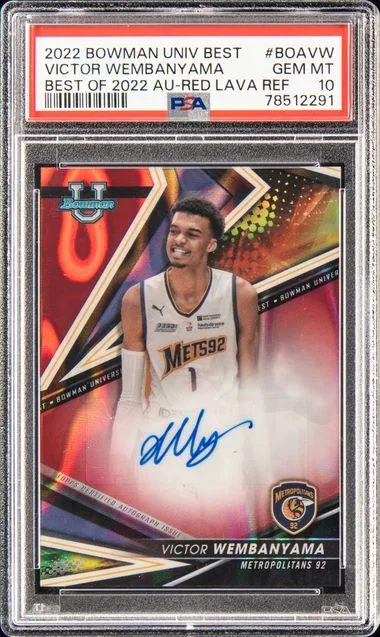 2022 Bowman University Best Autograph Red Lava Refractor Boavw Victor Wembanyama Best Of #2022 card image