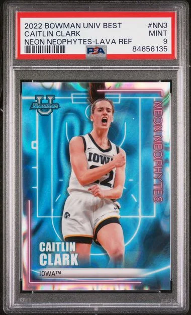 2022 Bowman University Best Caitlin Clark Neon Neophytes Lava Refractor #NN3 card image