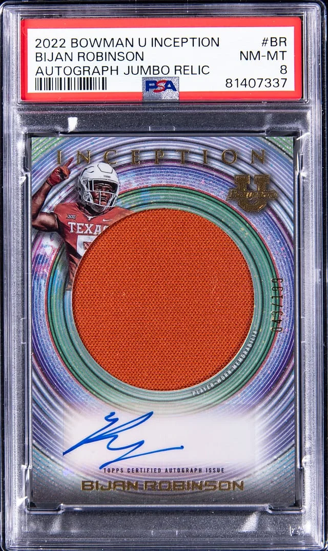 2022 Bowman University Bijan Robinson Inception Jumbo Relic Autograph #IAJR-BR card image
