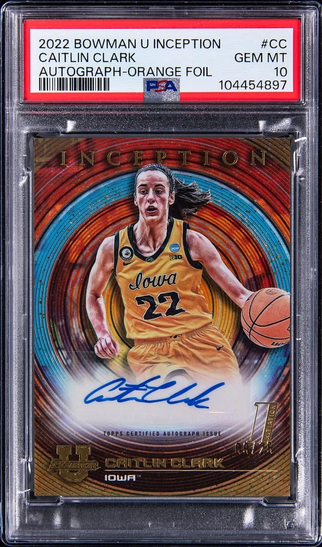 2022 Bowman University Caitlin Clark Inception Autograph Orange Foil #CC card image