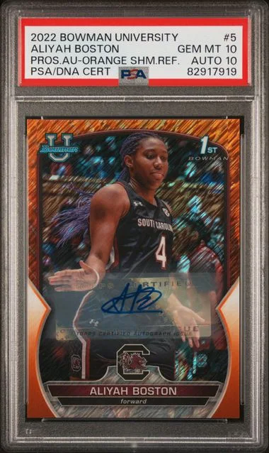 2022 Bowman University Chrome Aliyah Boston Prospect Autograph-Orange Shimmer Refractor #5 card image