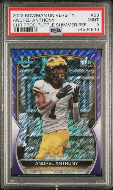 2022 Bowman University Chrome Andrel Anthony Prospects Purple Shimmer Refractor #63 card image