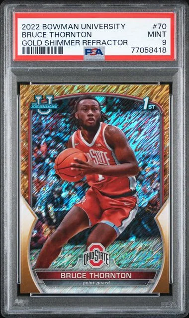 2022 Bowman University Chrome Bruce Thornton Gold Shimmer Refractor #70 card image
