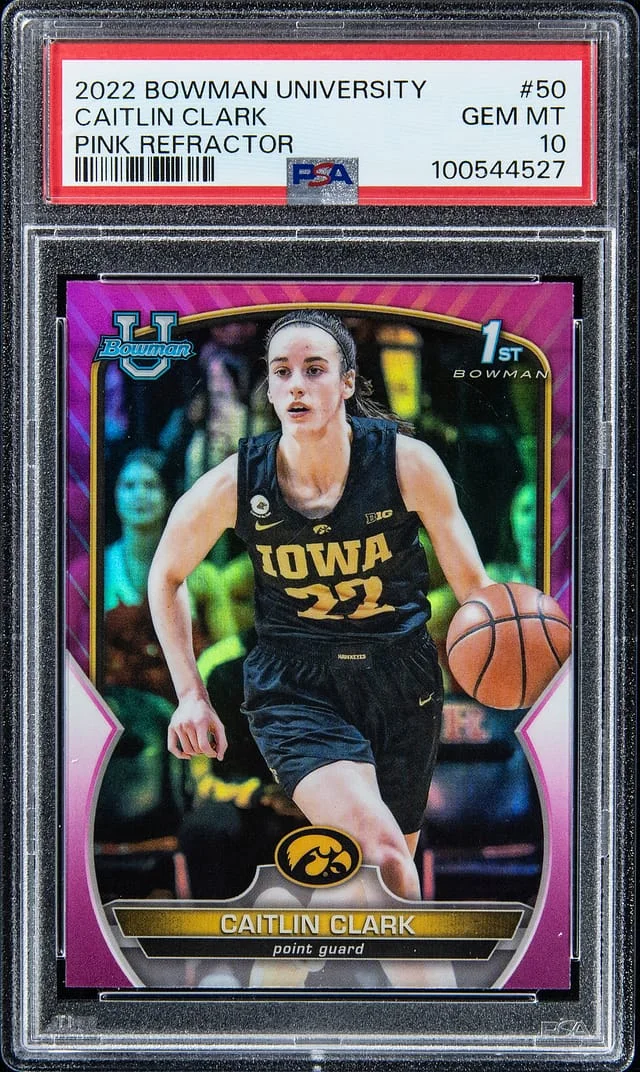 2022 Bowman University Chrome Caitlin Clark Pink Refractor #50 card image