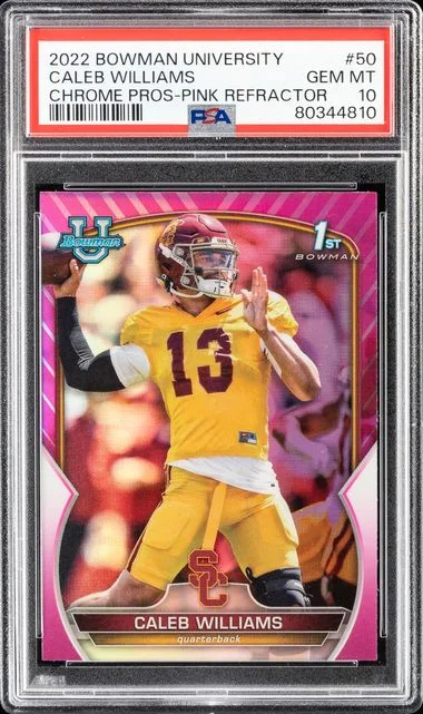 2022 Bowman University Chrome Caleb Williams Prospects Refractor #50 card image