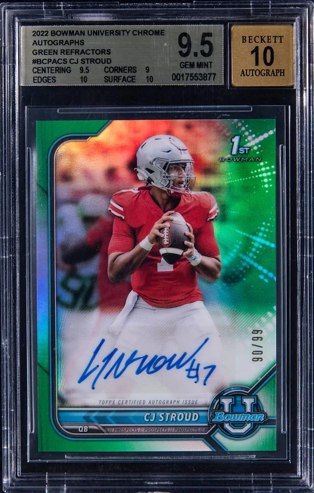 2022 Bowman University Chrome CJ Stroud Autographs Green Refractors #BCPA-CS card image