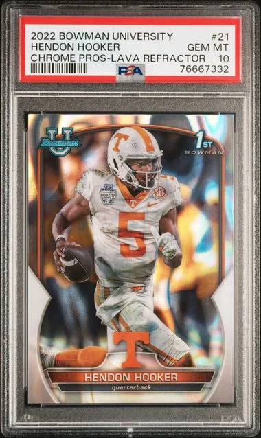 2022 Bowman University Chrome Hendon Hooker Prospects Lava Refractor #21 card image