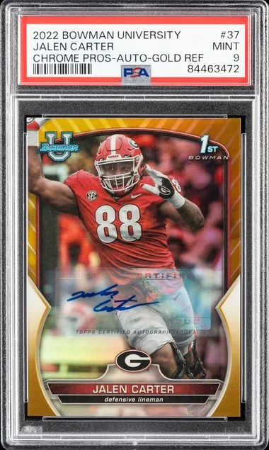 2022 Bowman University Chrome Jalen Carter Prospects Autograph-Gold Refractor #37 card image