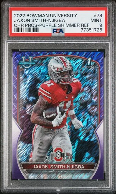 2022 Bowman University Chrome Jaxon Smith-Njigba Prospects Purple Shimmer Refractor #78 card image