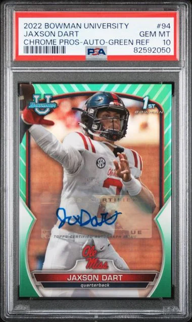2022 Bowman University Chrome Jaxson Dart Prospects Autograph-Green Refractor #94 card image