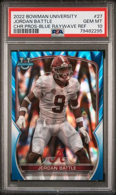 2022 Bowman University Chrome Jordan Battle Prospects Blue Raywave Refractor #27 card image