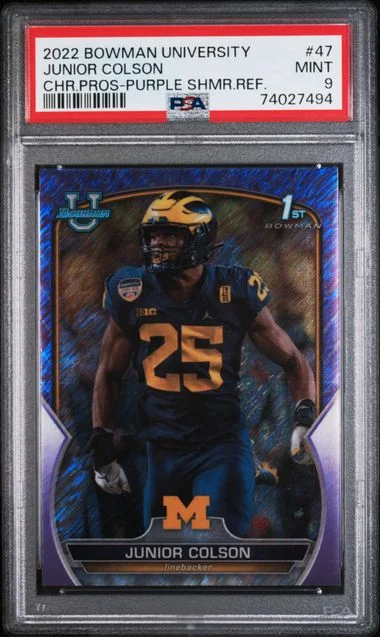 2022 Bowman University Chrome Junior Colson Prospects Purple Shimmer Refractor #47 card image