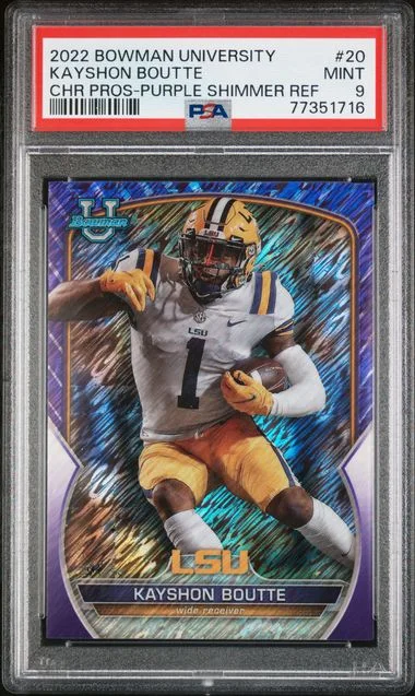 2022 Bowman University Chrome Kayshon Boutte Prospects Purple Shimmer Refractor #20 card image