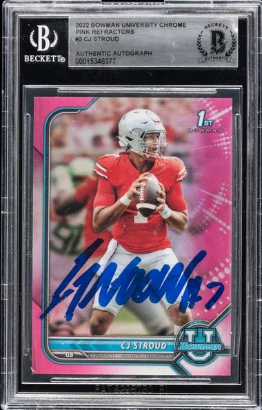 2022 Bowman University Chrome Pink Refractors C.J. Stroud #no-number card image