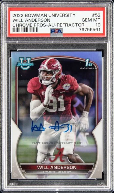 2022 Bowman University Chrome Will Anderson Prospects Autograph-Refractor #52 card image