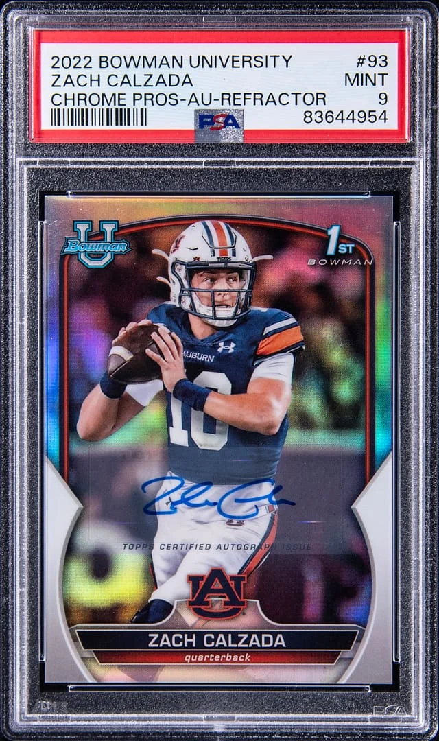 2022 Bowman University Chrome Zach Calzada Prospects-Autograph-Refractor #93 card image