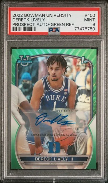 2022 Bowman University Dereck Lively II Prospect Autographs Green Refractor #100 card image