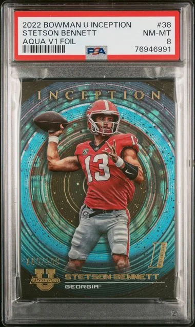 2022 Bowman University Foil 38 Stetson Bennett Inception Aqua #V1 card image