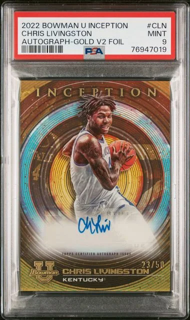 2022 Bowman University Foil Cln Chris Livingston Inception Autographs Gold #V2 card image