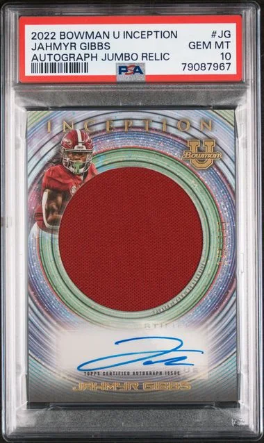 2022 Bowman University Jahmyr Gibbs Inception Inception Autograph Jumbo Relics #JG card image