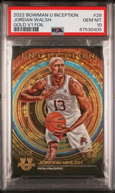 2022 Bowman University Jordan Walsh Inception Gold V1 Foil #28 card image