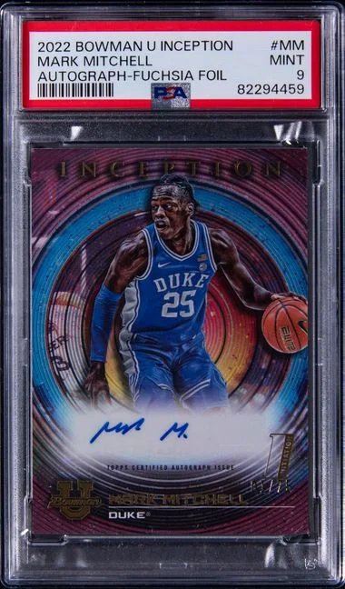 2022 Bowman University Mark Mitchell Inception Autographs Fuchsia Foil #MM card image