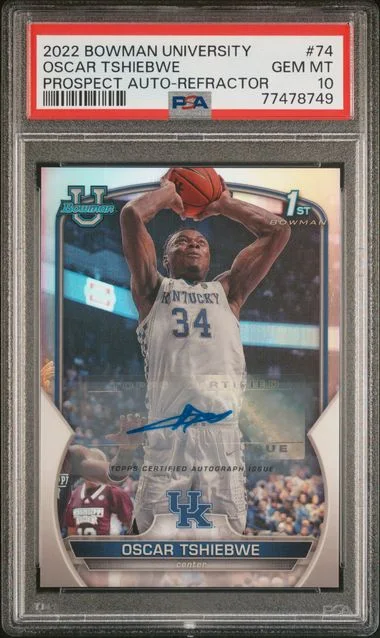 2022 Bowman University Oscar Tshiebwe Prospect Autographs Refractor #74 card image
