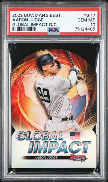 2022 Bowman's Best Aaron Judge Global Impact Die-Cut Atomic Refractor #GI17 card image